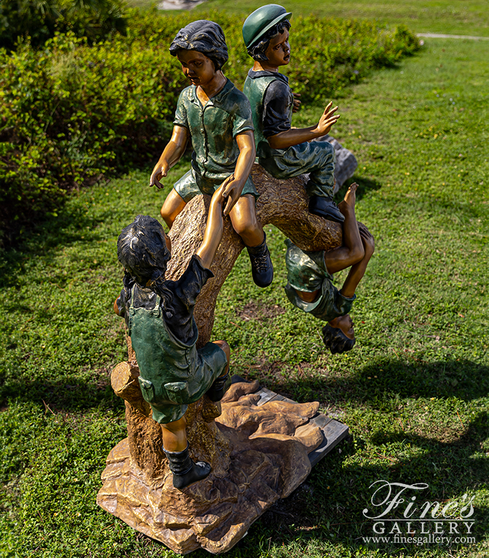 Bronze Statues  - Bronze Kids On Log Statue - BS-1535